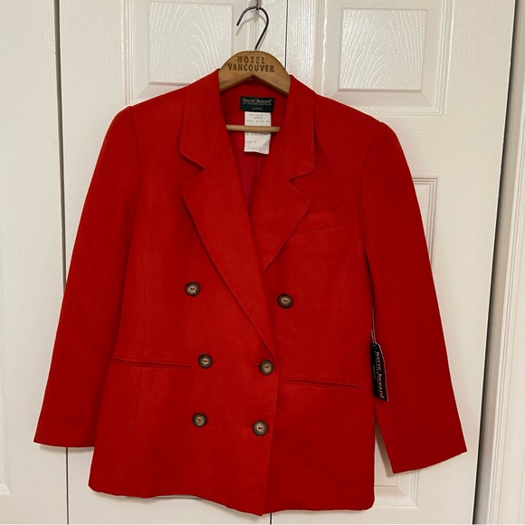 NWT Vintage Linen Blend 2 Piece Suit Blazer and Trouser Pants Size 8 Red - Picture 3 of 14